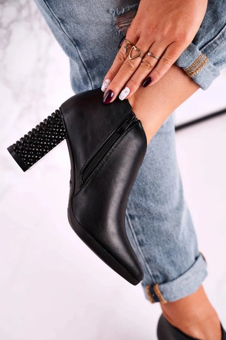 Botki damskie na słupku Sergio Leone czarne BT497