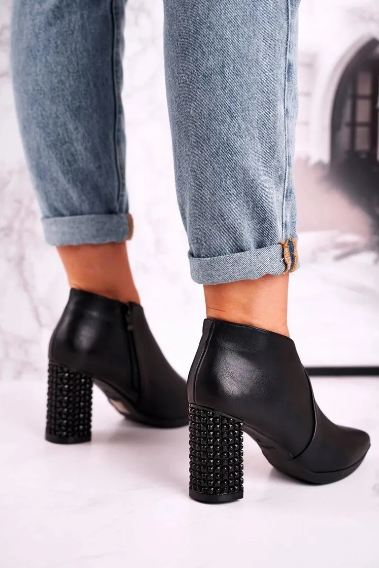 Botki damskie na słupku Sergio Leone czarne BT497