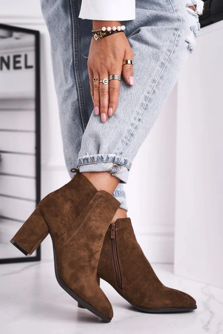 Botki Damskie Na Słupku Sergio Leone Oliwkowe BT508