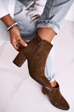 Botki Damskie Na Słupku Sergio Leone Oliwkowe BT508