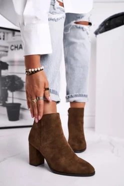 Botki Damskie Na Słupku Sergio Leone Oliwkowe BT508