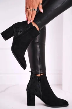 Botki Damskie Na Słupku Sergio Leone Czarne BT508