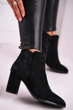 Botki Damskie Na Słupku Sergio Leone Czarne BT508