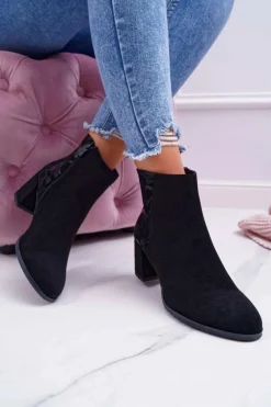 Botki Damskie Na Słupku Sergio Leone Czarne BT521