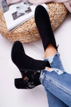 Botki Damskie Na Słupku Sergio Leone Czarne Beż BT521