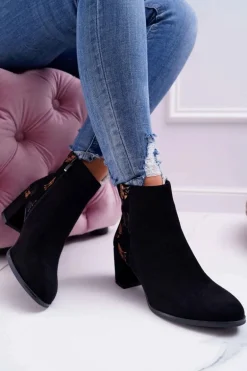 Botki Damskie Na Słupku Sergio Leone Czarne Beż BT521