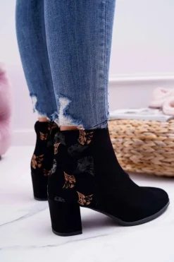 Botki Damskie Na Słupku Sergio Leone Czarne Beż BT521