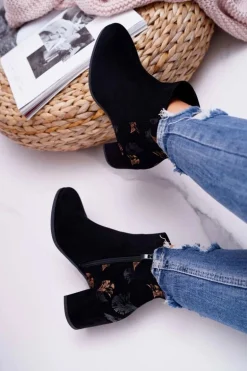 Botki Damskie Na Słupku Sergio Leone Czarne Beż BT521