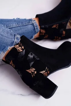 Botki Damskie Na Słupku Sergio Leone Czarne Beż BT521