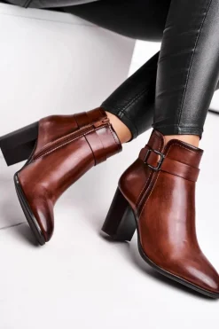 Botki Damskie Na Słupku Sergio Leone Brązowe BT509