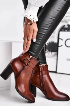 Botki Damskie Na Słupku Sergio Leone Brązowe BT509