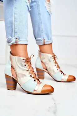 Botki Damskie Na Słupku Skórzane Maciejka Wiosenne 03938-04