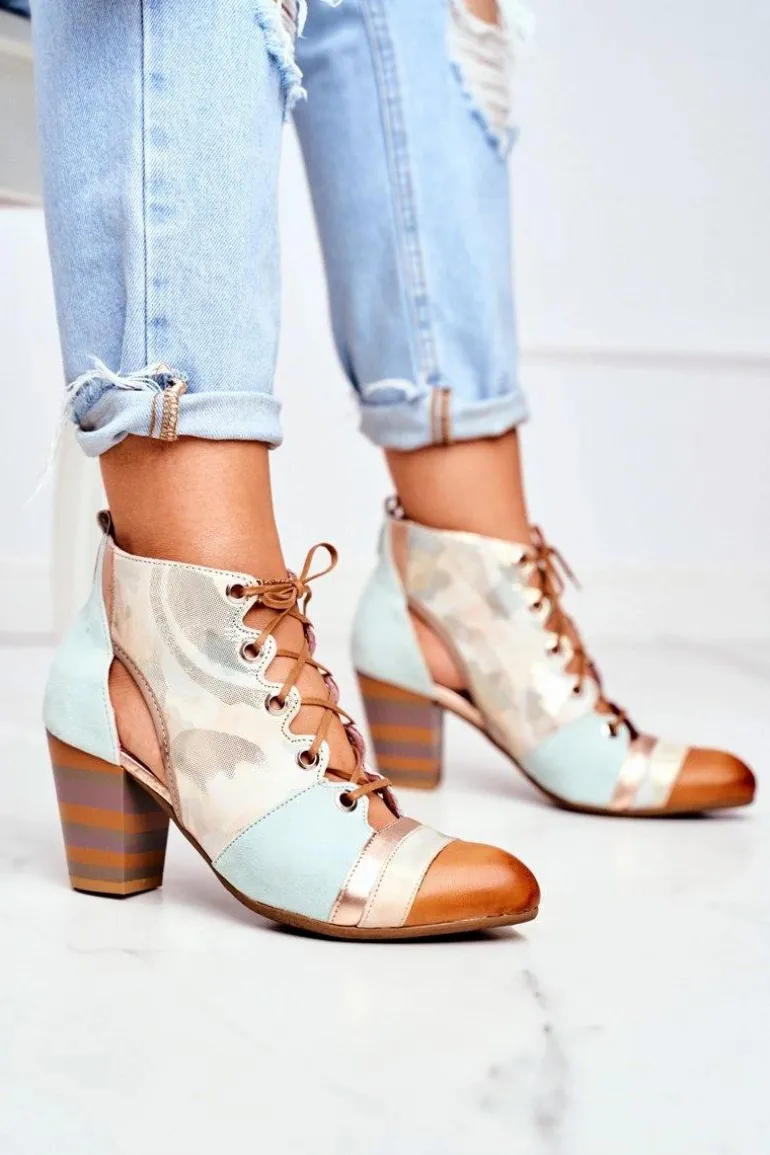 Botki Damskie Na Słupku Skórzane Maciejka Wiosenne 03938-04