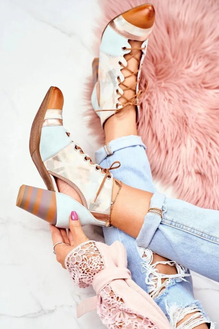 Botki Damskie Na Słupku Skórzane Maciejka Wiosenne 03938-04