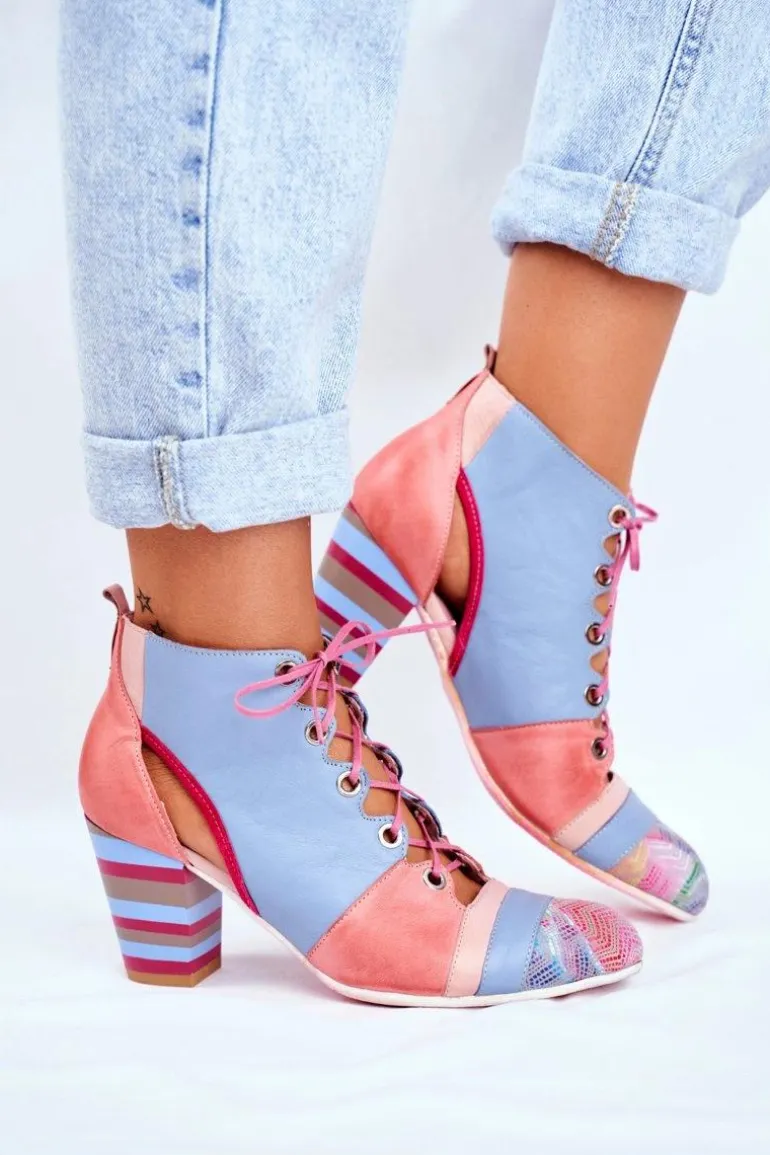 Botki Damskie Na Słupku Skórzane Maciejka Wiosenne 03938-15