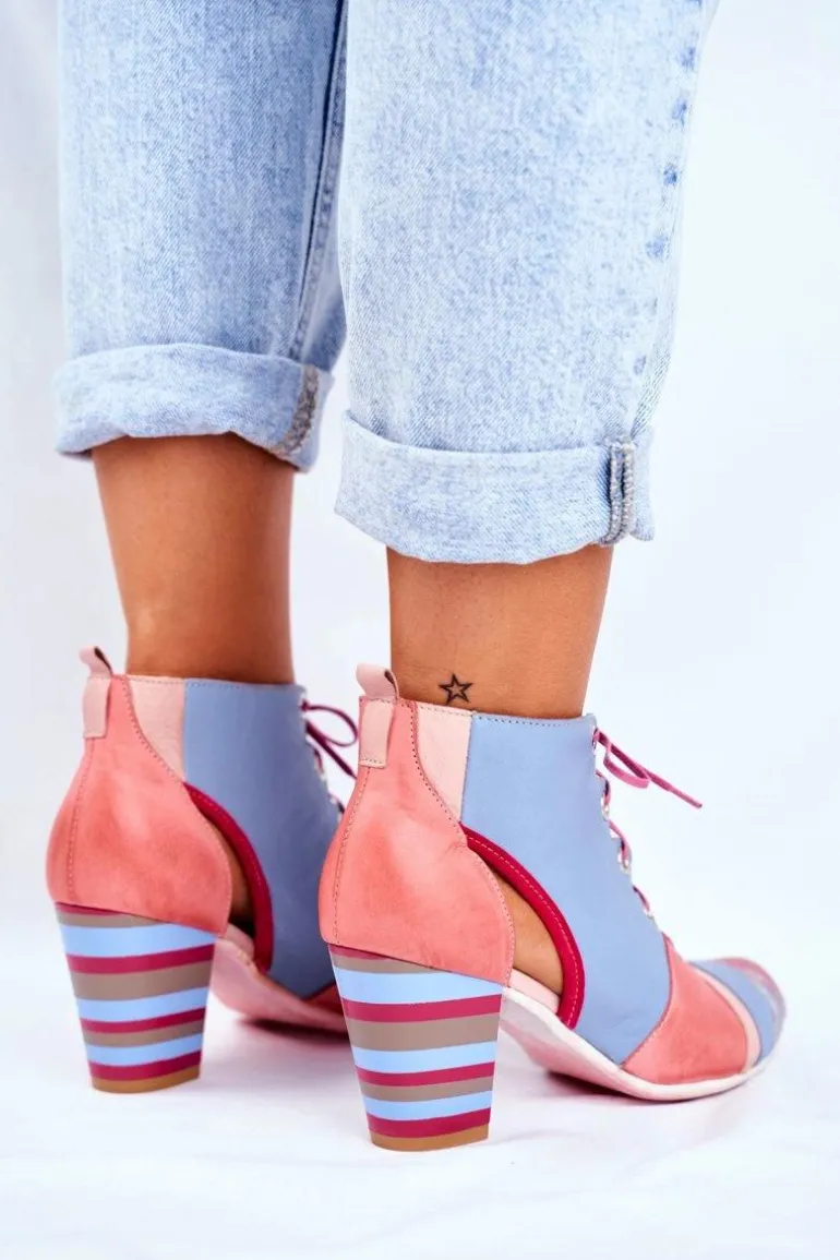 Botki Damskie Na Słupku Skórzane Maciejka Wiosenne 03938-15