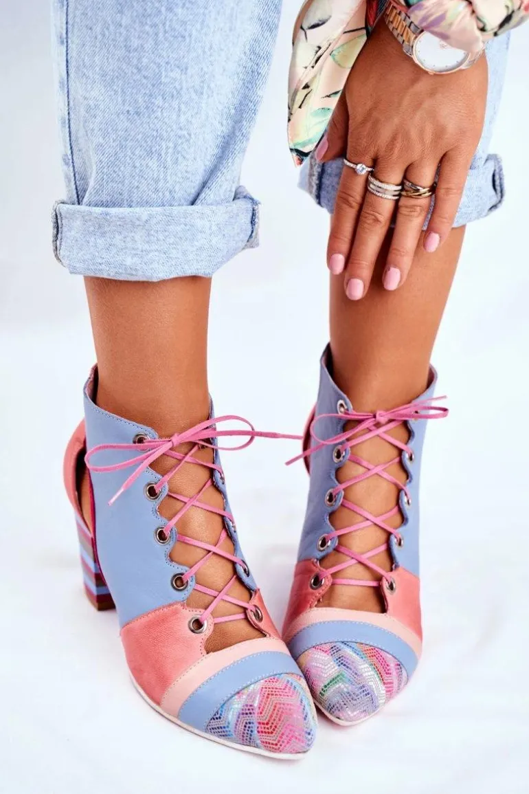 Botki Damskie Na Słupku Skórzane Maciejka Wiosenne 03938-15