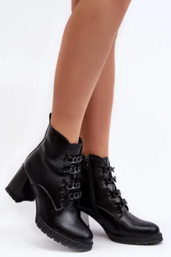Botki Damskie Na Słupku Sznurowane D&A CR8120 Czarne