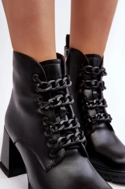 Botki Damskie Na Słupku Sznurowane D&A CR8120 Czarne