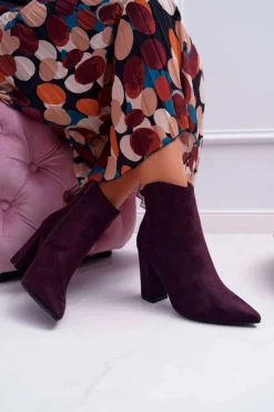 Botki Damskie Na Słupku W Szpic Zamszowe Fioletowe Summe