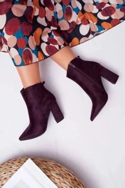 Botki Damskie Na Słupku W Szpic Zamszowe Fioletowe Summe