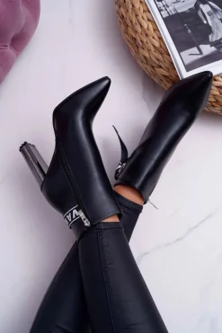 Botki Damskie Na Słupku W Szpic Czarne Macada