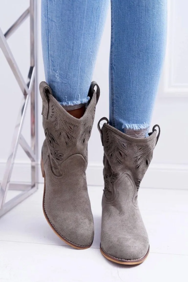 Botki Damskie Na Słupku Wsuwane Kowbojki Oliwkowe Lalu