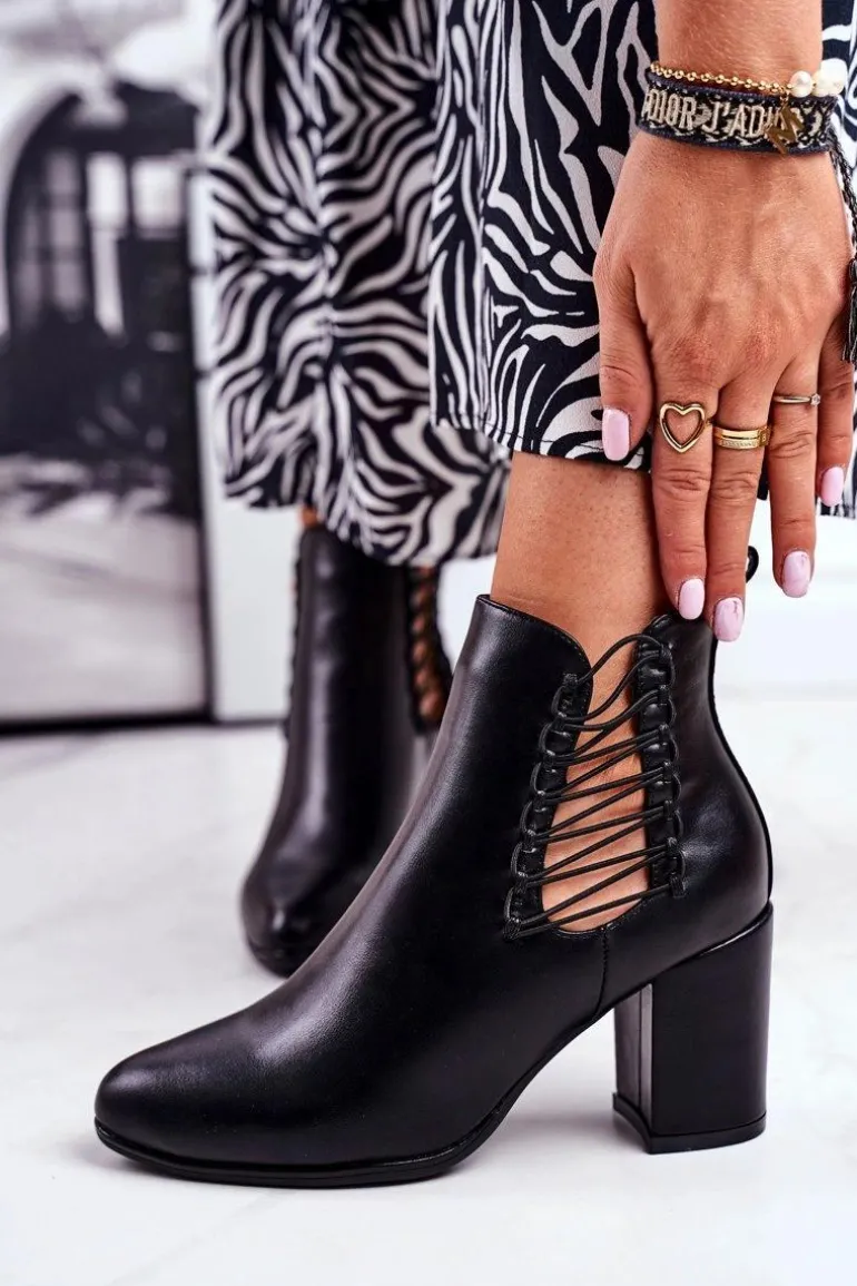 Botki Damskie Na Słupku Wsuwane Z Gumkami Czarne Vibo