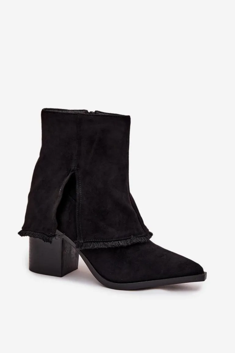 Botki Damskie Na Słupku Z Wywiniętą Cholewką Czarne Idalia