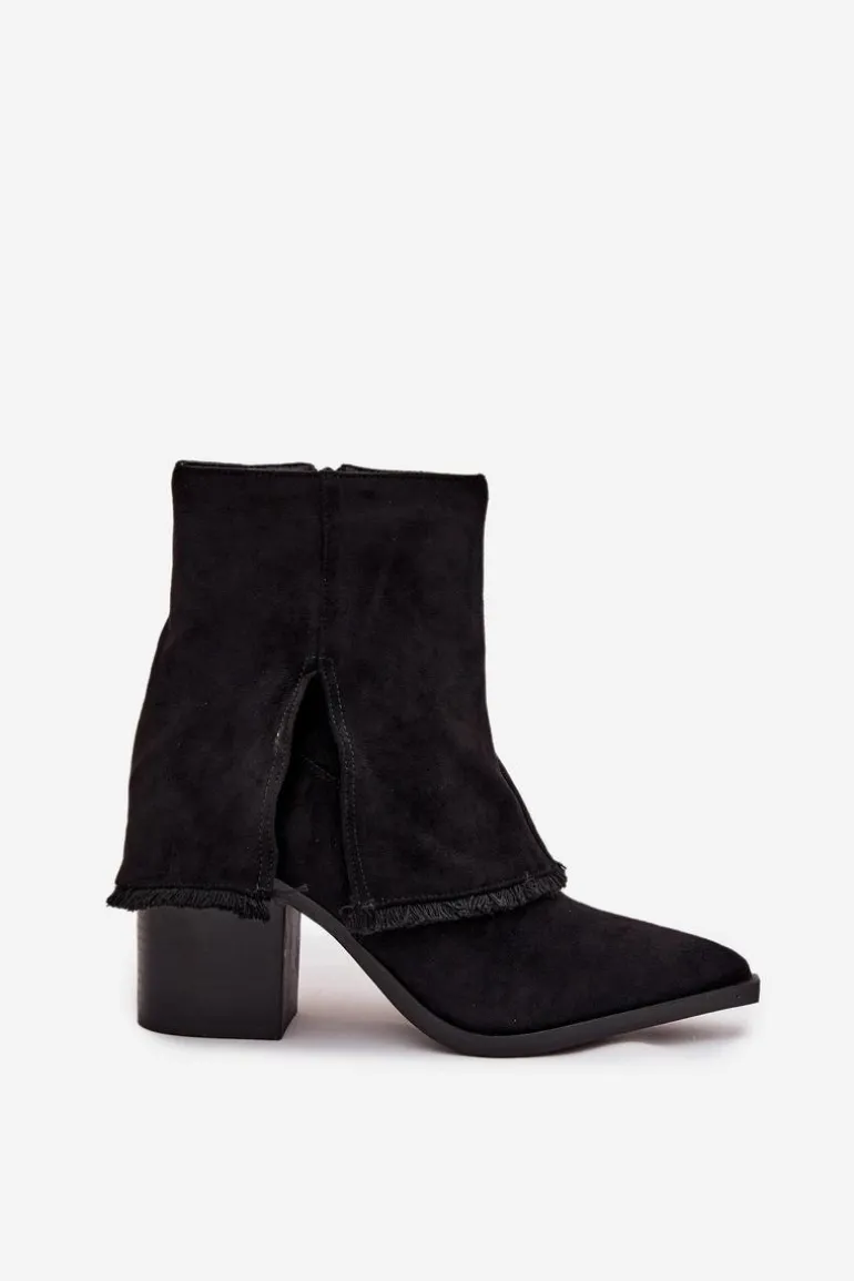 Botki Damskie Na Słupku Z Wywiniętą Cholewką Czarne Idalia