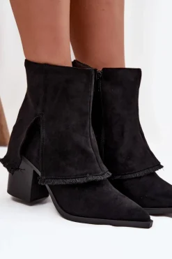 Botki Damskie Na Słupku Z Wywiniętą Cholewką Czarne Idalia