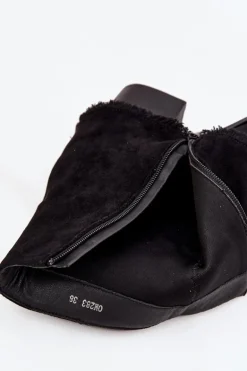 Botki Damskie Na Słupku Z Wywiniętą Cholewką Czarne Idalia