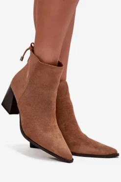 Botki Damskie Na Słupku Z Wiązaniem Camel Halisse