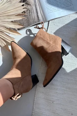 Botki Damskie Na Słupku Z Wiązaniem Camel Halisse