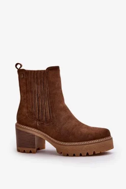 Botki Damskie Na Słupku Z Eko Zamszu Ocieplane Ciemnobrązowe Nevitas