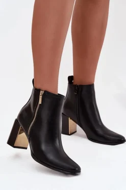 Botki Damskie Na Słupku Z Eko Skóry Czarne Camilyn