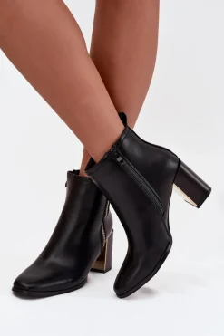 Botki Damskie Na Słupku Z Eko Skóry Czarne Camilyn