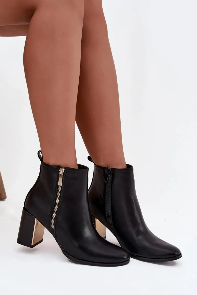 Botki Damskie Na Słupku Z Eko Skóry Czarne Camilyn