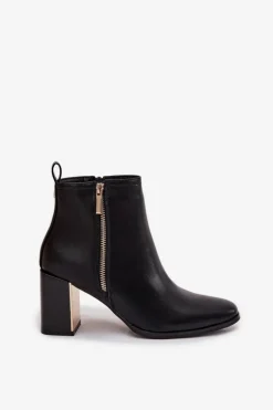 Botki Damskie Na Słupku Z Eko Skóry Czarne Camilyn