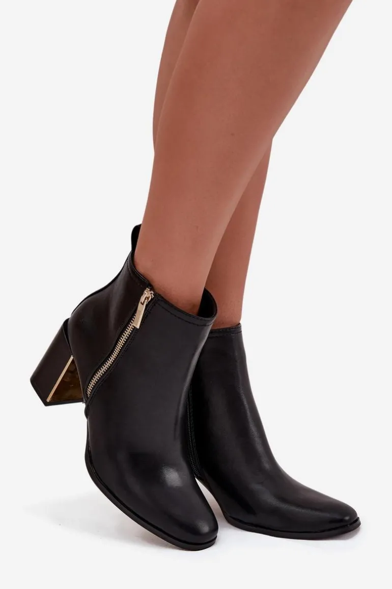 Botki Damskie Na Słupku Z Eko Skóry Czarne Camilyn