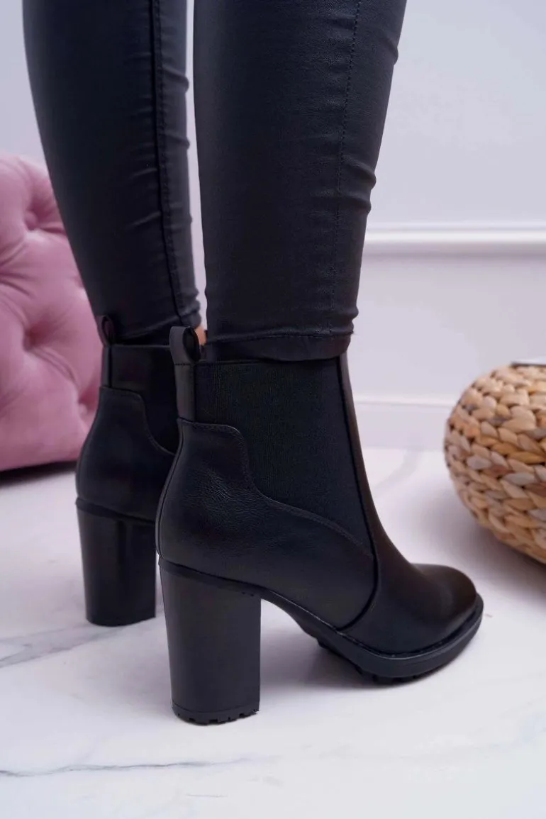 Botki Damskie Na Słupku z Zamkiem Czarne Beloved