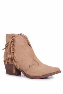 Botki Damskie Na Słupku Z Frędzlami Kowbojki Beżowe Sibi