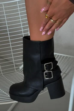 Botki Damskie Na Słupku Z Klamrami Czarne Marena