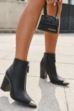 Botki Damskie Na Słupku Z Ozdobnym Zamkiem Czarne Wiviane