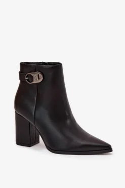 Botki Damskie Na Słupku Z Ozdobnym Detalem Czarne Tharina