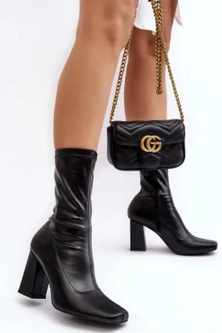 Botki Damskie Na Słupku Z Kwadratowym Noskiem Czarne Glavina