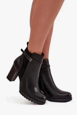 Botki Damskie Na Słupku Z Paskiem Czarne Mirielle