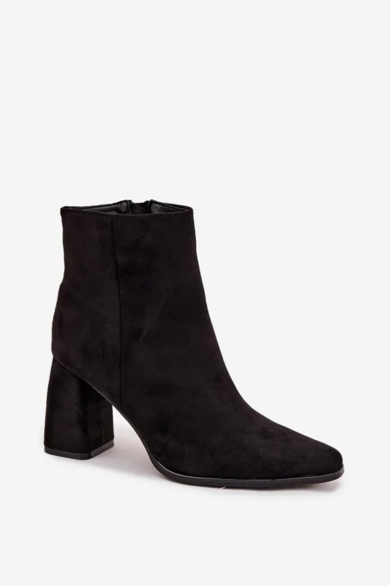 Botki Damskie Na Słupku Z Eko Zamszu Czarne Inessa