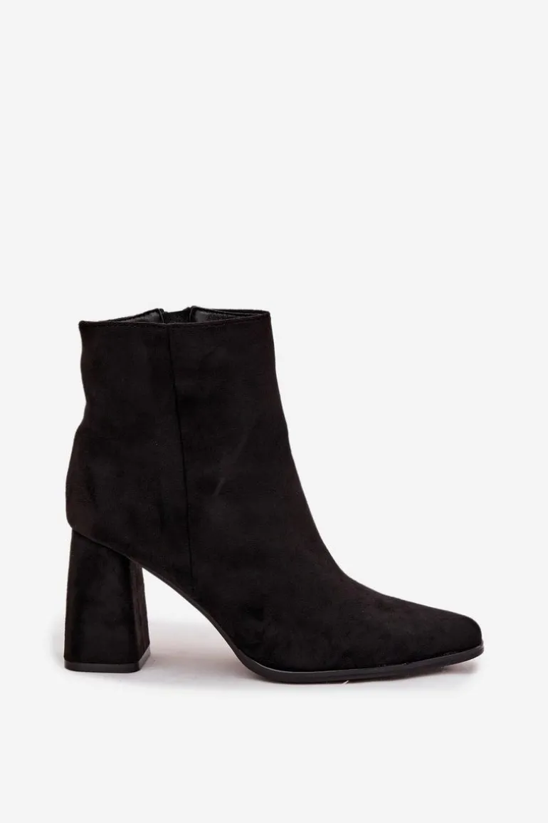 Botki Damskie Na Słupku Z Eko Zamszu Czarne Inessa