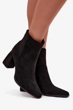 Botki Damskie Na Słupku Z Eko Zamszu Czarne Inessa